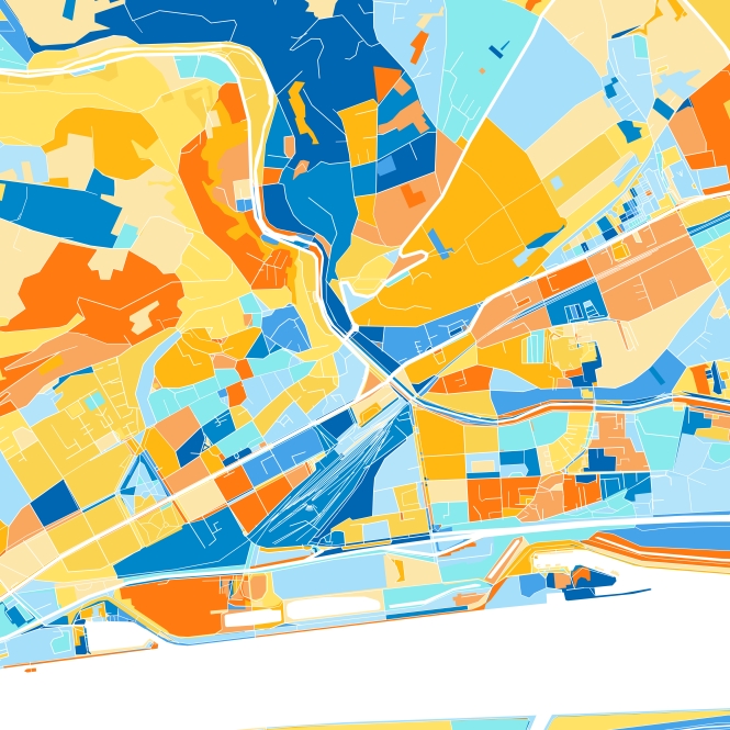 Artistic, colorful, minimalist map view of Krems