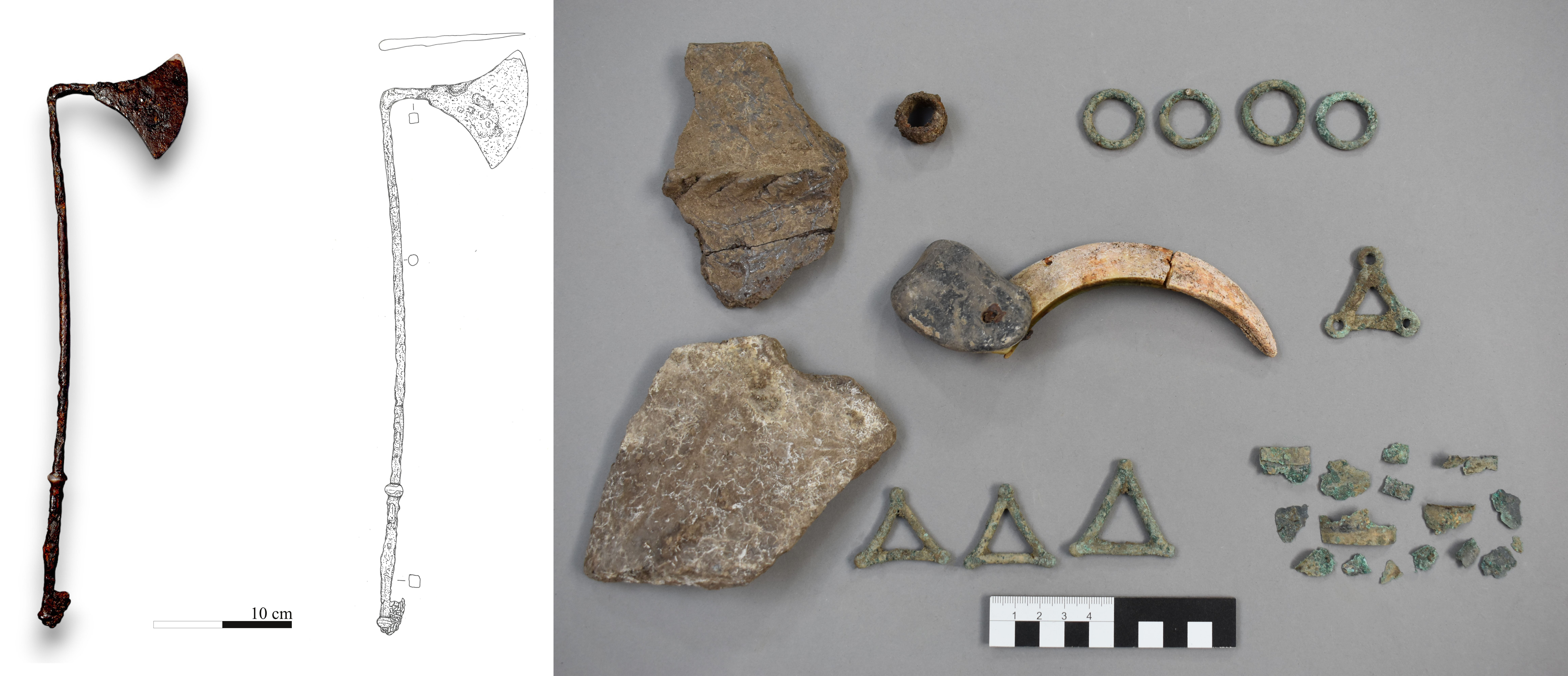 Ganzmetall-Ritualbeil und Amulettensemble aus einem frühlatènezeitlichen Grab in Walpersdorf 